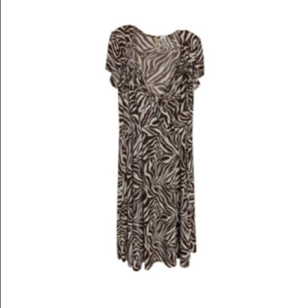 L8ter 2X brown cream zebra print maxi dress